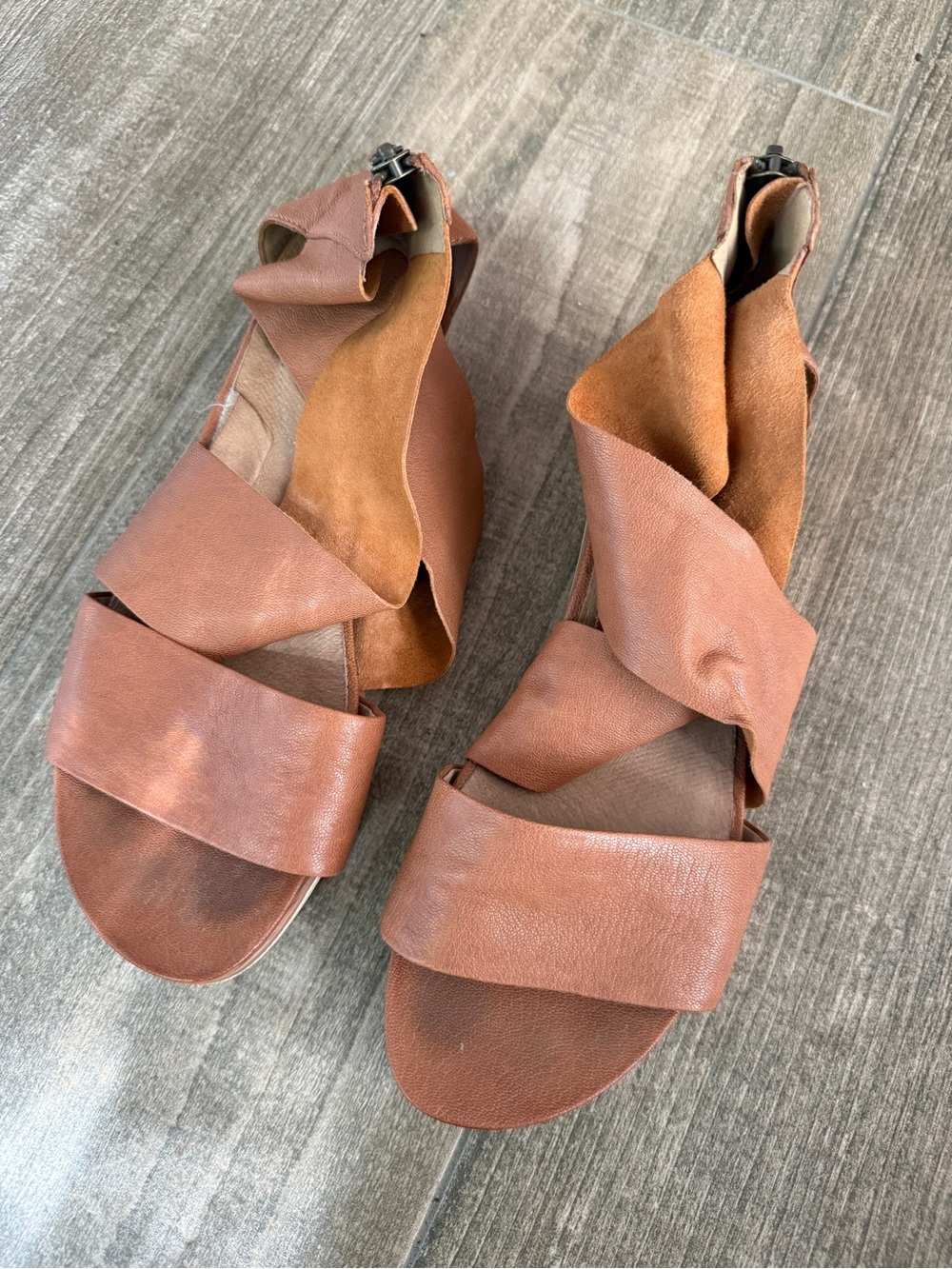 Eileen Fisher Tan Leather Twist-Strap Sandals